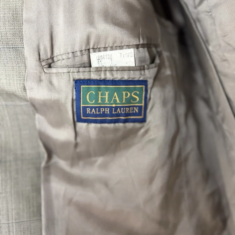 Vintage Chaps By Ralph Lauren Blazer Men's‎ 41L Tan Sports Coat Pure Virgin Wool